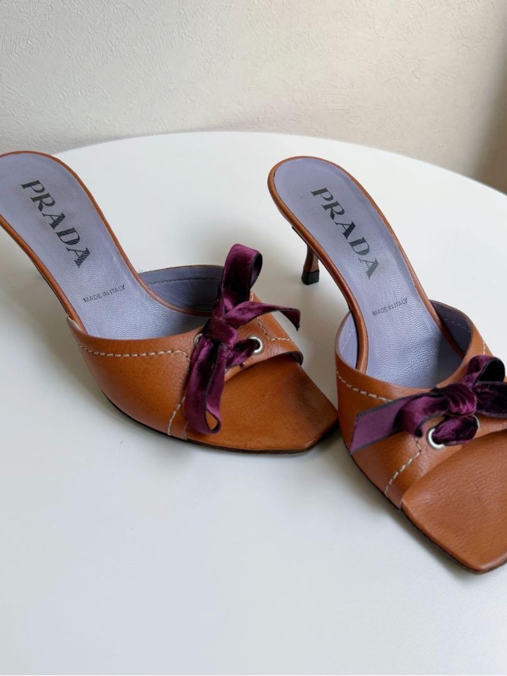 Vintage Prada Leather Kitten Heel Mules